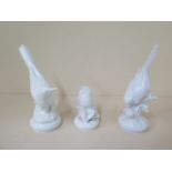 Three Meissen blanc de chine birds, tallest 21cm, all good condition