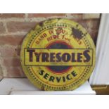 Automobilia: a vintage double-sided advertising sign 'Tyresoles', a polychrome painted metal,