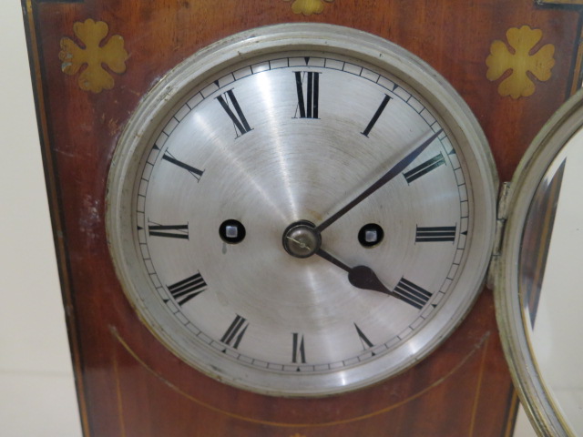 A 19th century bracket clock, mahogany case with brass inlay 8 day movement, twin fusee, strikes - Image 3 of 5