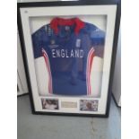 A signed Andrew Freddie Flintoff England cricket shirt ICC Cricket World Cup South Africa 2003 in an