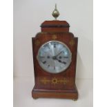 A 19th century bracket clock, mahogany case with brass inlay 8 day movement, twin fusee, strikes