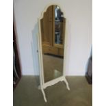 A white painted cheval mirror, 143cm tall