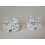 Two carved soapstone ram figure incense burners, 14cm tall x 18cm long
