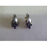 A pair of Georg Jensen amethyst earrings, no 32B, 3cm long, some usage but generally good