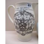 A 19th century Creamware jug, black printed Masonic detail and titled ' A Heart that conceals and