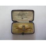 A hallmarked 9ct and enamel Naval sweetheart brooch Birmingham 1970/71 with box, approx 5.6gs in