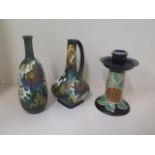 Two pieces of Amphora Dutch pottery and a Couda candlestand, 22cm tall, all good condition