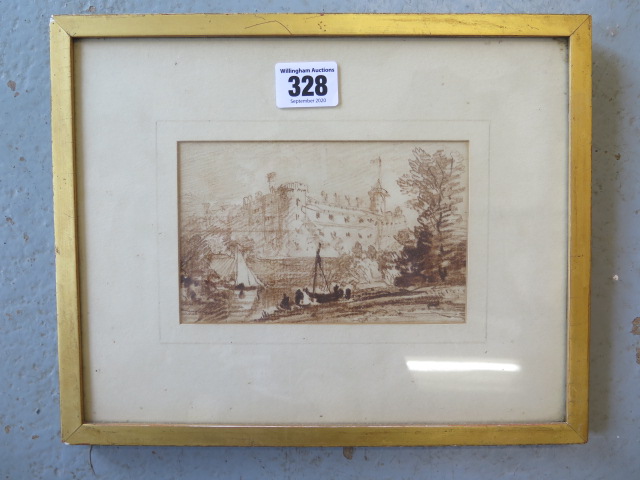 D Cox, early 20th century pencil drawing, Warwick Castle. Framed and glazed, 27cm x 22cm. Removed