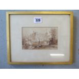 D Cox, early 20th century pencil drawing, Warwick Castle. Framed and glazed, 27cm x 22cm. Removed