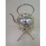 A silver plated spirit kettle and stand, 33cm tall