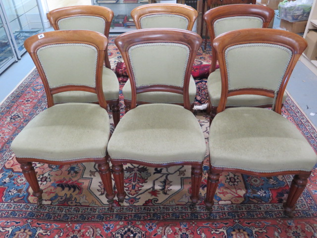 A set of 6 early Victorian dining chairs with upholstered seats and backs, all in sound condition