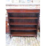 A mahogany open bookcase with adjustable shelves, 139cm x 133cm x 34cm, in polished condition