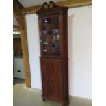 A good quality Edwardian mahogany inlaid corner cupboard with a glazed top over a single door,