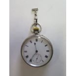 A silver pocket watch with top wind, watch diameter 5cm, running in saleroom, dial in good