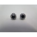 18ct white gold sapphire and diamond earrings, 8mm diameter, good quality in good bright condition