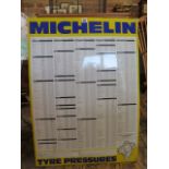 Automobilia: A Michelin metal tyre pressure sign, 88cm x 63cm, two Goodyear tyre pressure signs of