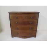 A good quality miniature apprentice/sample mahogany bowfronted chest with 5 drawers, some losses and
