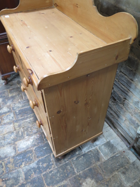 A Victorian stripped pine 4 drawer chest with a galleried top, 98cm x 87cm x 43cm - Image 3 of 4