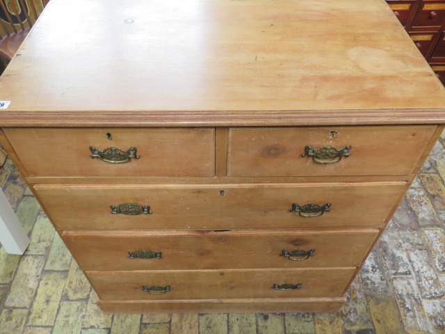 A Victorian stripped pine 5 drawer chest, 100cm tall x 92cm x 47cm - Image 2 of 4