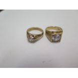 Two 9ct hallmarked dress rings, sizes S and U, total weight approx 18.3grams, some usage but