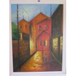 Robert Lee, oil on canvas laid onto board, figures in a court yard, signed Lee, 60cm x 45cm, in good