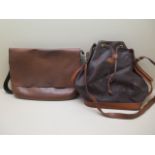 A Mulberry brown leather shoulder bag with canvas strap, 39cm wide, and a Mulberry two tone brown