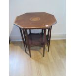 An Edwardian mahogany occasional table with gallery and inlaid top, 66cm tall x 54cm x 45cm, some