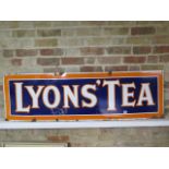 A Lyons Tea enamel sign, 45cm x 150cm, some chipping to enamel otherwise colours good