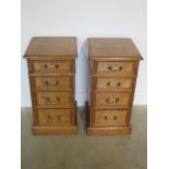 A pair of inlaid burr oak 4 drawer bedside chests incorporating old timbers, made by a local