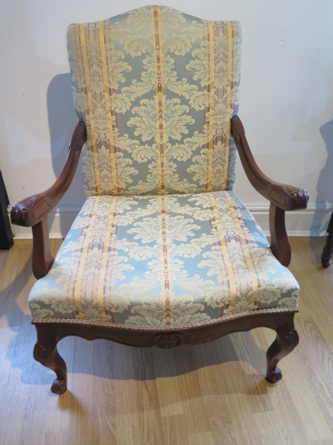 A mahogany upholstered open chair, 94cm tall x 64cm wide x 60cm deep, in good condition - Image 2 of 3