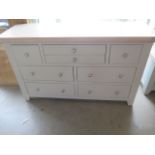 A chest of seven drawers with a chalked oak top, 130cm wide x 78cm high, ex-display as new