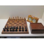 An antique Staunton pattern chess set with 3" Kings, pieces are weighted and have felt bases in a