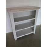 A painted open bookcase with an oak top, 90cm high x 80cm wide, ex-display as new