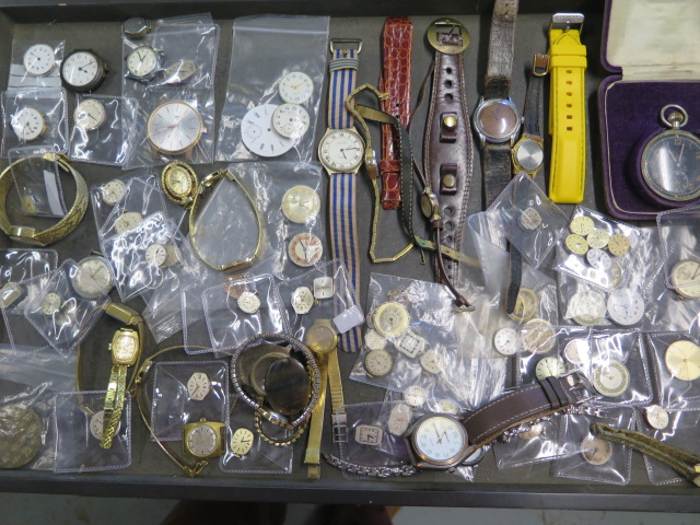 Over 80 various watches and movements, many ticking and suitable for restoration or parts