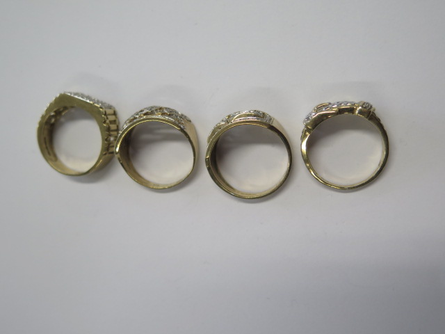 Four hallmarked 9ct yellow gold and diamond rings, sizes S/T/U, total weight approx 18.2 grams - Image 2 of 2