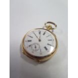 An 18ct yellow gold continental ladies top wind pocket watch, 3cm wide, approx 24.7 grams, in good