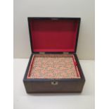 A Victorian burr walnut and mahogany trinket box with inner tray, 16cm x 31cm x 24cm, in polished