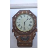 A 19th century, 8 day, rosewood wall clock with birds and flowers, inlaid with mother of pearl, drop