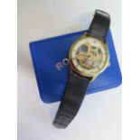 A Rotary skeleton watch in a box, manual wind, case 42mm, guarantee card, onion crown, in good
