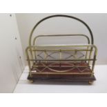 A nice brass and mahogany paper rack, 35cm tall x 36cm x 16cm, in sound condition