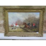 Ross Stefan, an oil on panel hunting scene, in a gilt swept frame 54cm x 74cm with original