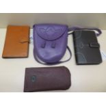 A Mulberry company purple leather shoulder purse, 15cm wide, two Mulberry leather pocket address