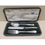 A Walker and Hall silver three piece christening set, hallmarked Birmingham 1901/2, cased, 3.5