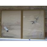 A pair of chinese watercolours on silk in gilt frames, 44cm x 34cm, some spotting and minor knocks