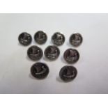 A set of nine Georg Jensen viking ship buttons, stamped G1 925-S, number 50, 1.2cm diameter, all