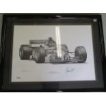 Four signed Damon Hill, Peter Ratcliffe legends in time Formula One prints by artist Alan Stammers