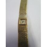 A hallmarked 9ct yellow gold ladies bracelet manual wind wristwatch, not running, weight without