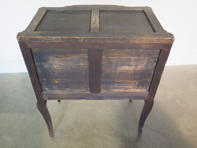 A French 19th century two drawer chest with marble top over a shaped marquetry inlaid base comprised - Image 10 of 10