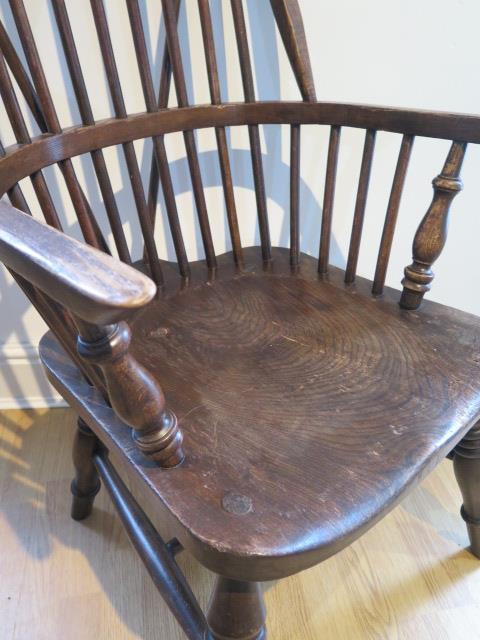 An ash and elm stick back Windsor chair, stamped 1937 to the underside, 106cm high, general age - Image 2 of 5
