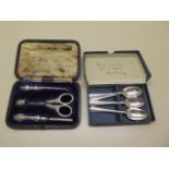 A silver manicure set boxed with thimble and 6 silver teaspoons, approx 2.6 troy oz